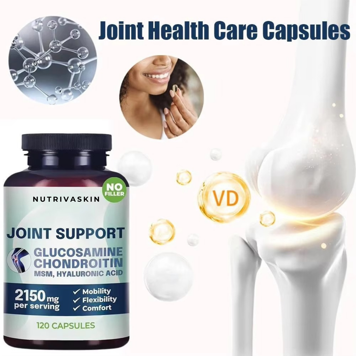 NutrivaSkin™ Joint-Flex Support — Glucosamine + Chondroitin + MSM Triple-Action Formula