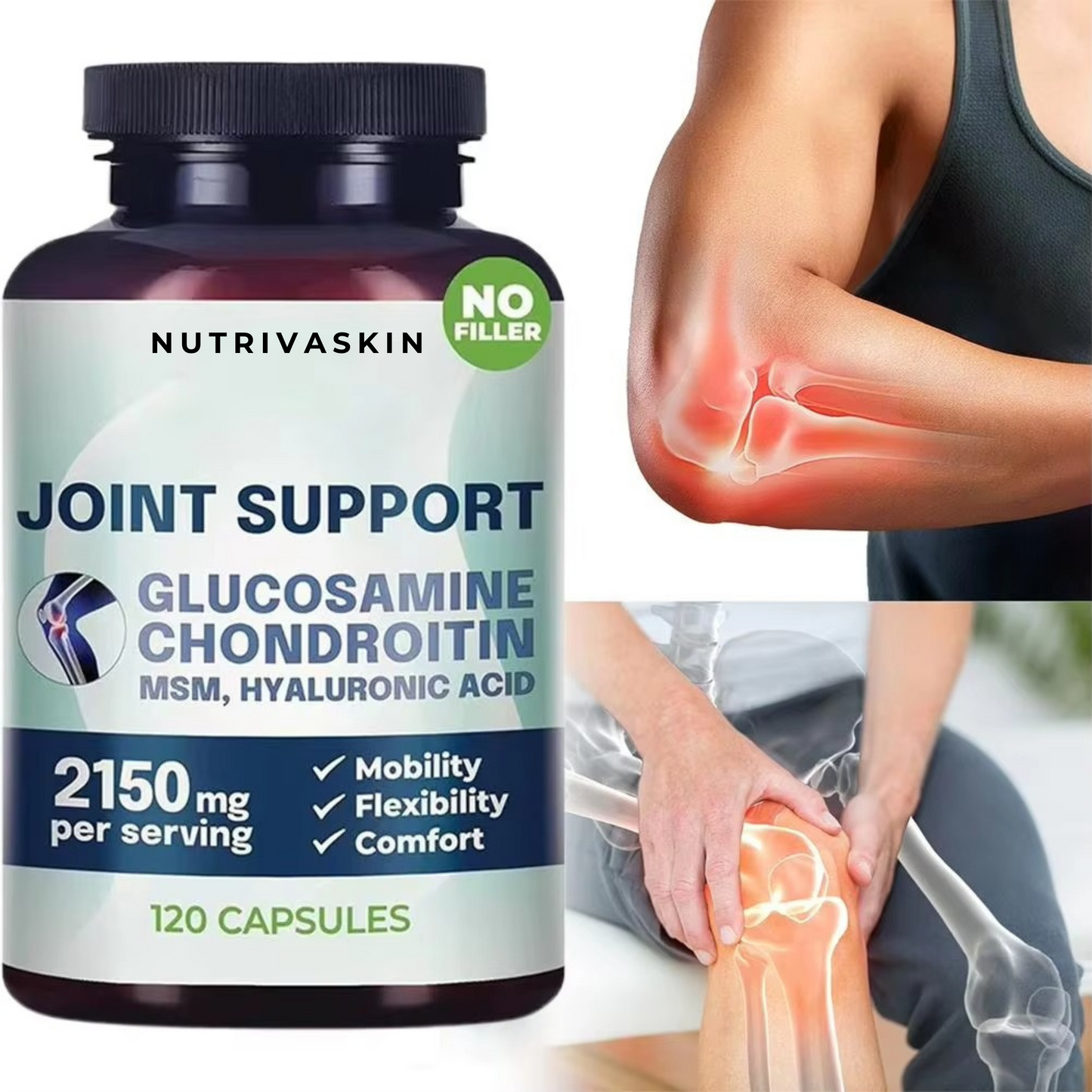 NutrivaSkin™ Joint-Flex Support — Glucosamine + Chondroitin + MSM Triple-Action Formula