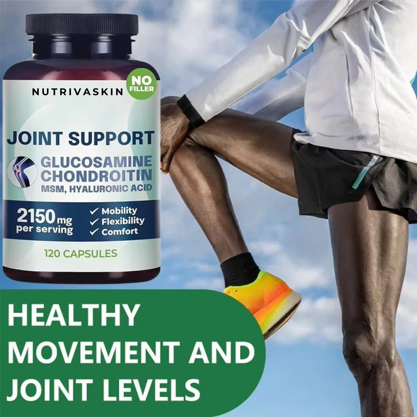 NutrivaSkin™ Joint-Flex Support — Glucosamine + Chondroitin + MSM Triple-Action Formula